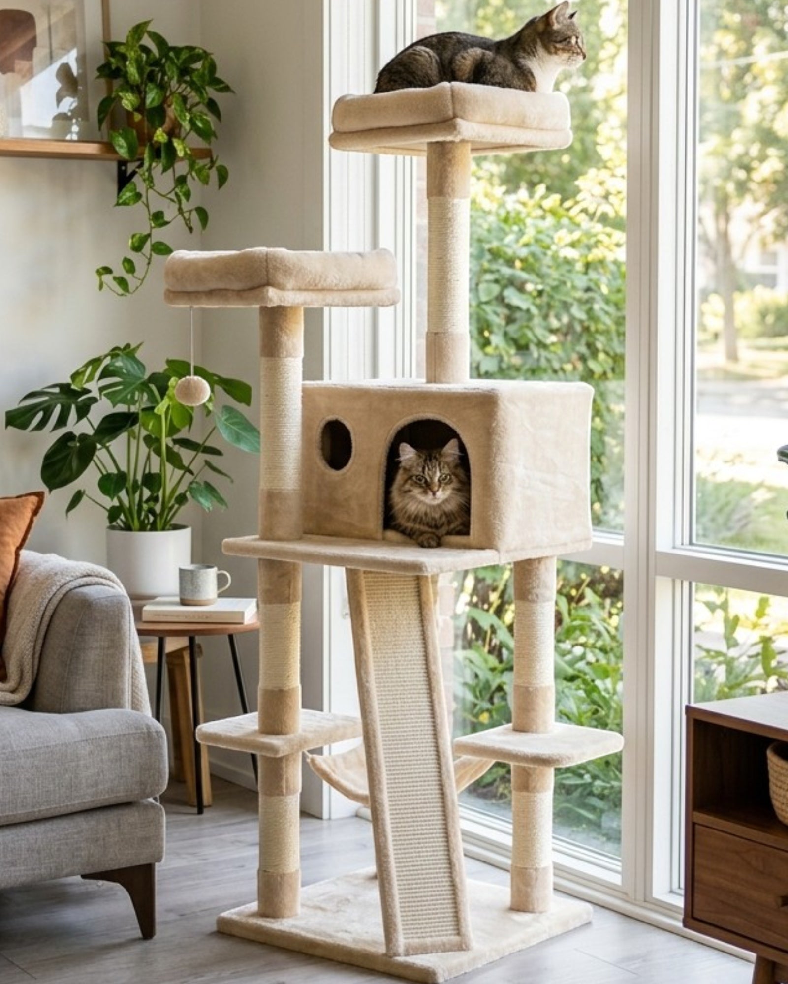 Vibno Multi-Level Cat Tree Condo Sisal Posts 54 in Beige