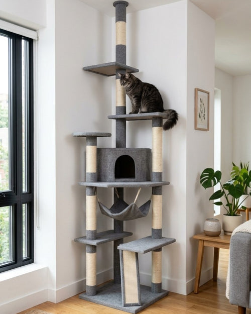 Vibno Floor-to-Ceiling Cat Climbing Tower Sisal 92-108 in Gray