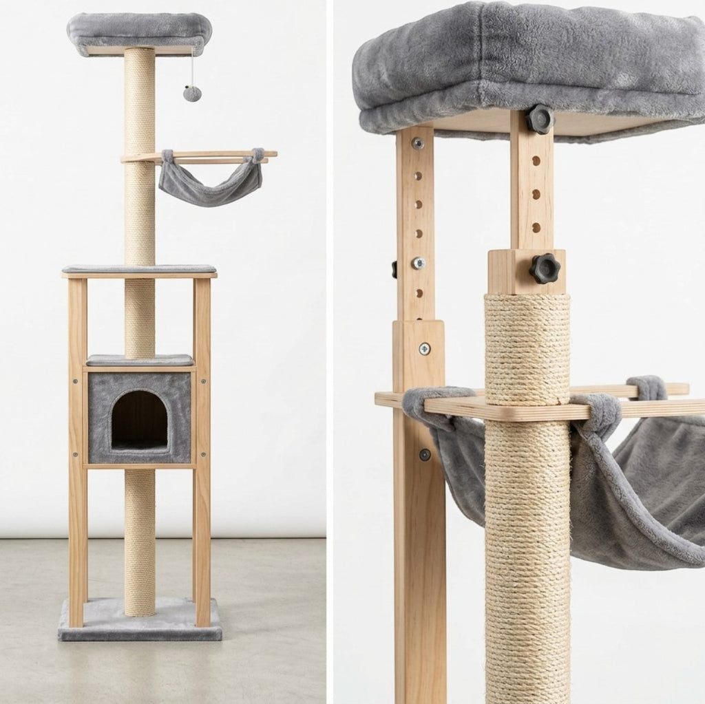 Vibno Floor-to-Ceiling Cat Climbing Tower Sisal 92-108 in Gray