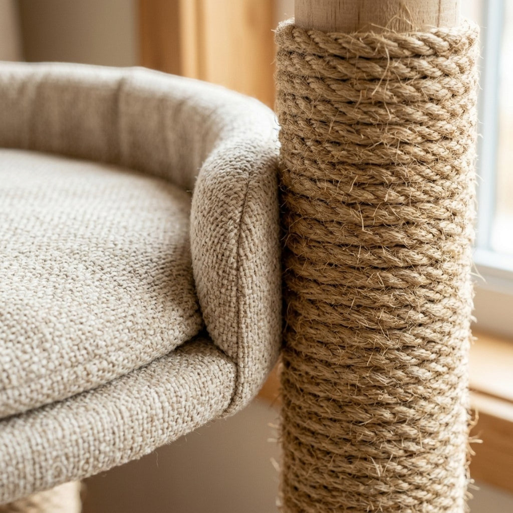 Vibno Compact Cat Tree with Scratching Posts 32 in Oatmeal