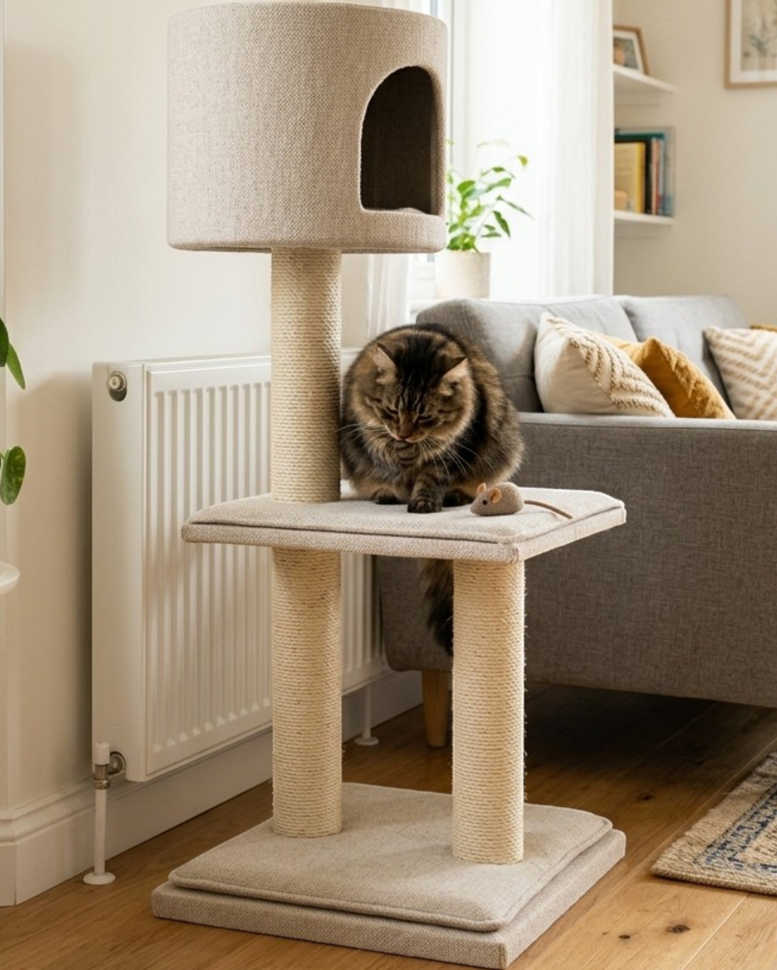Vibno Compact Cat Tree with Scratching Posts 32 in Oatmeal