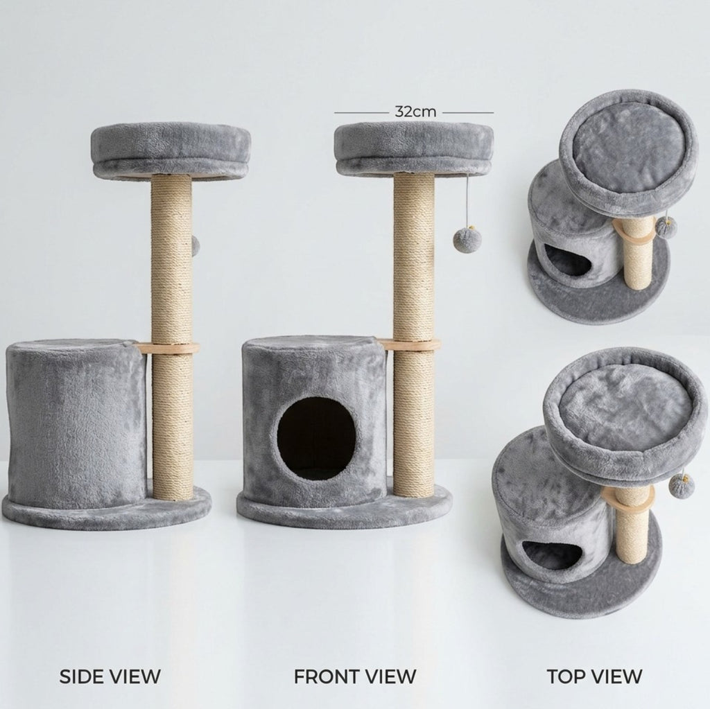 Vibno Compact Cat Tree with Scratching Posts 32 in Oatmeal