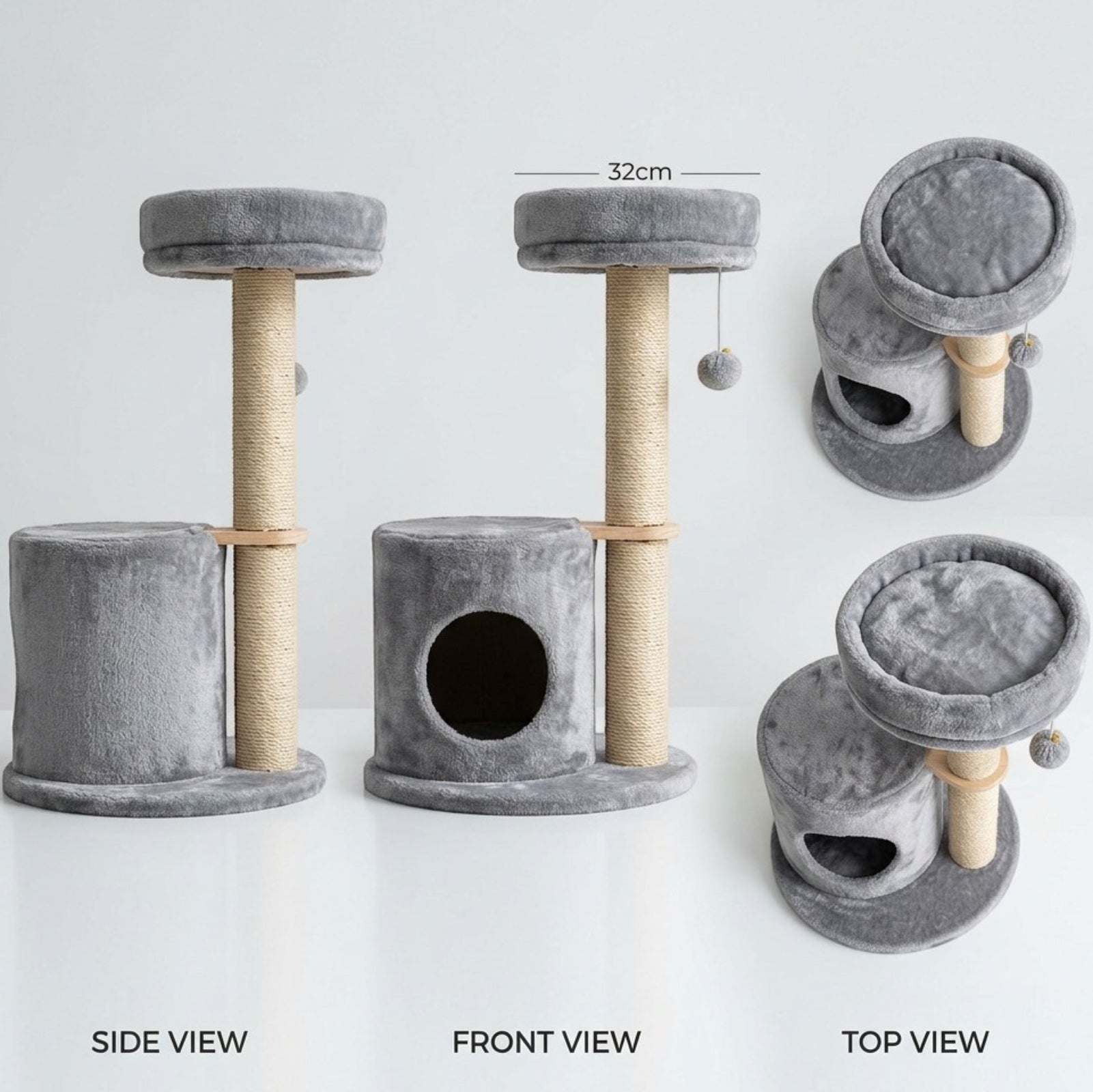 Vibno Compact Cat Tree with Scratching Posts 32 in Oatmeal