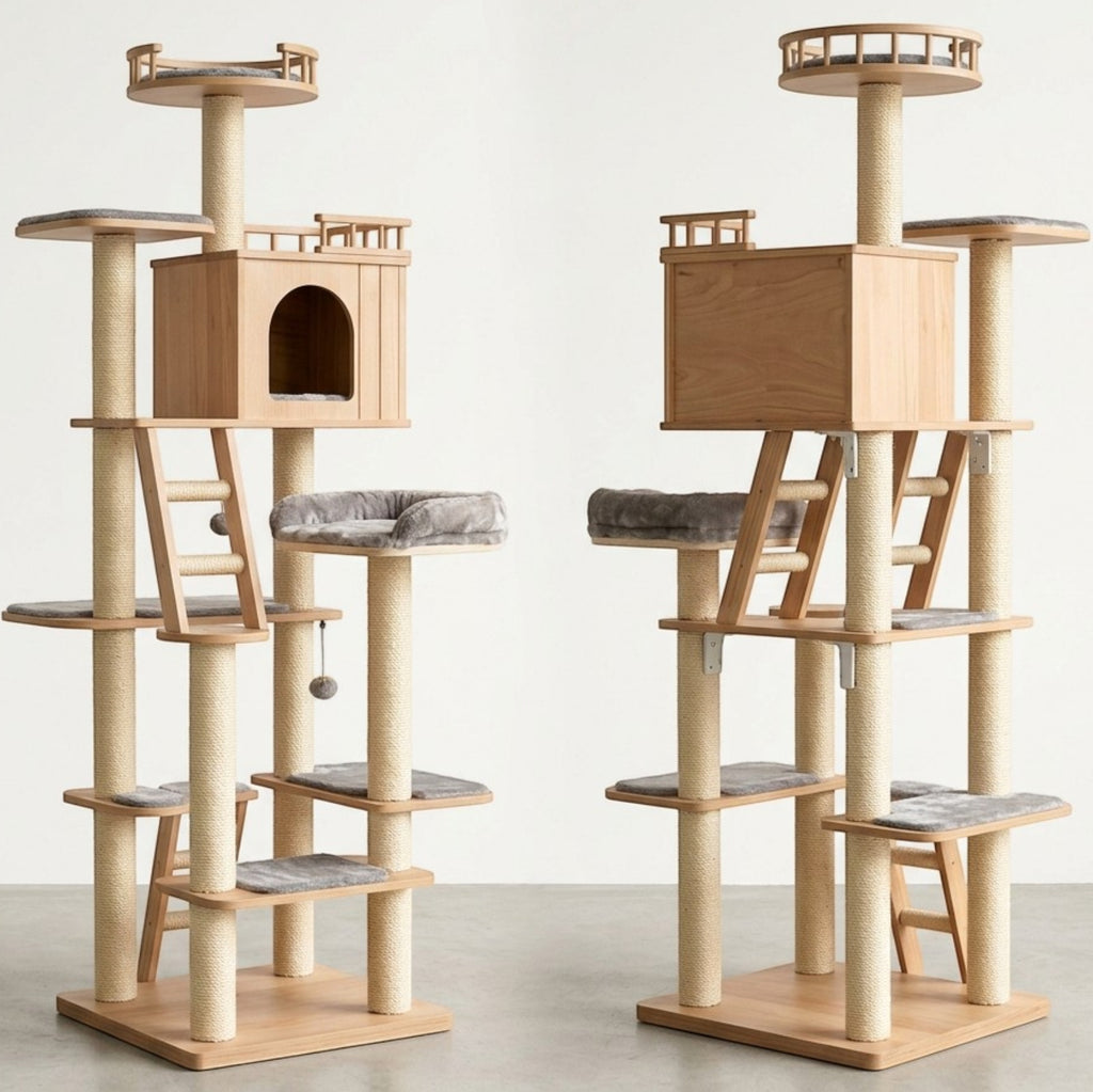Vibno Wooden Cat Tree with Cushioned Perches 45 in Natural