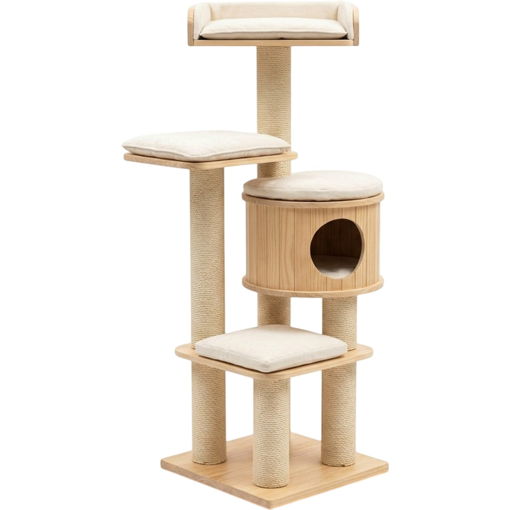 Vibno Wooden Cat Tree with Cushioned Perches 45 in Natural