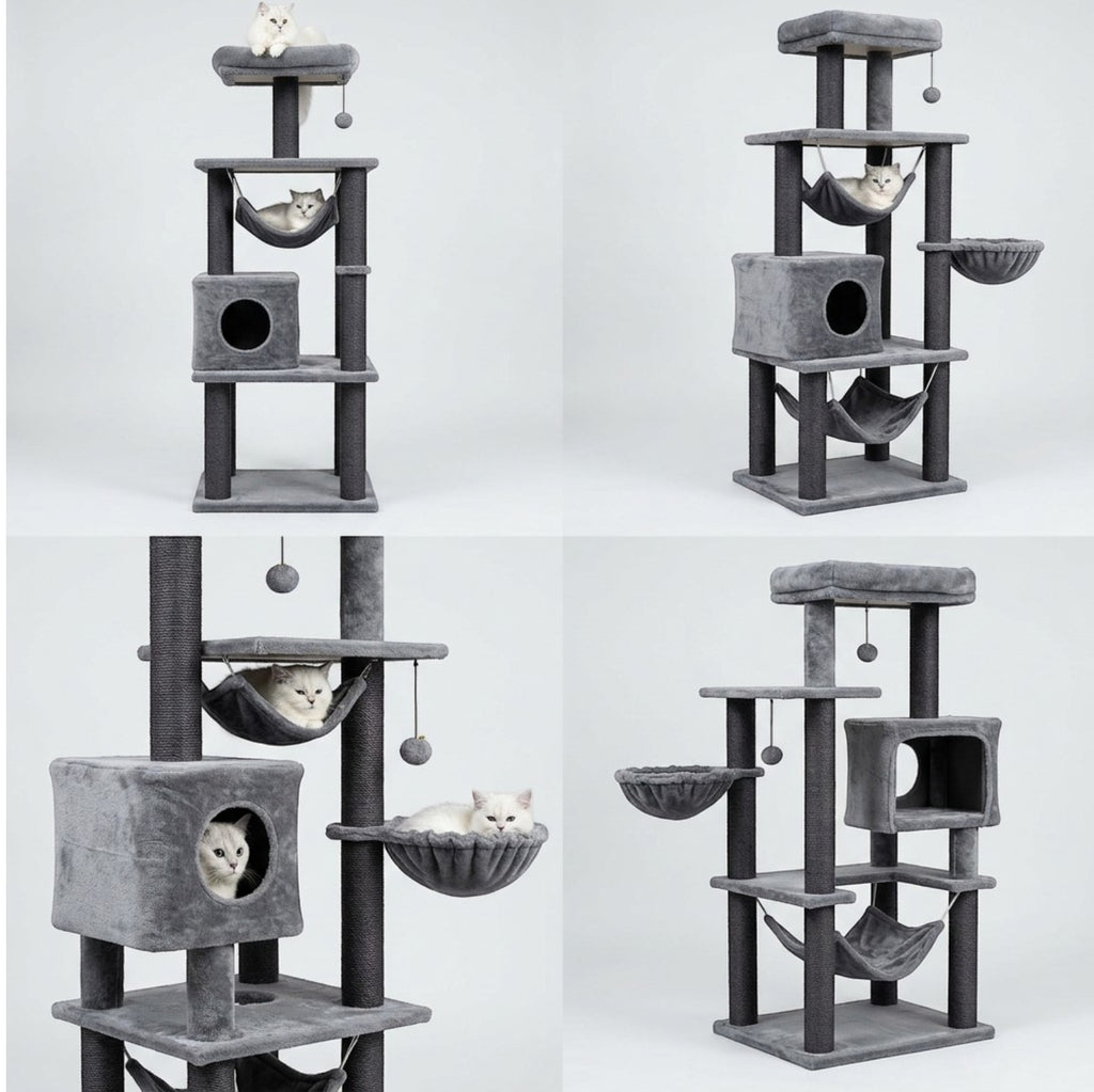 Vibno Cat Tower with Hammock and Condo 48 in Light Gray
