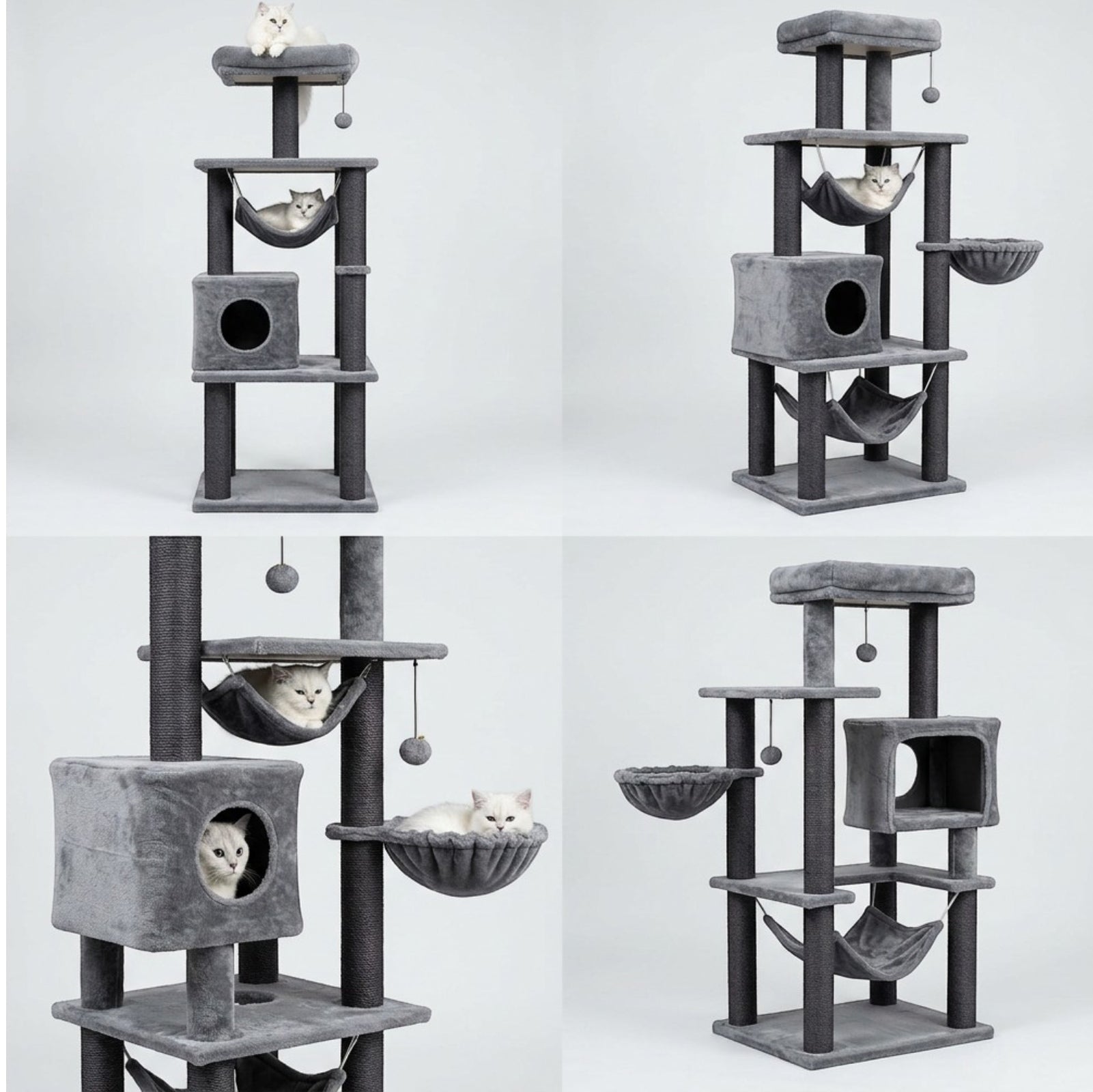 Vibno Cat Tower with Hammock and Condo 48 in Light Gray