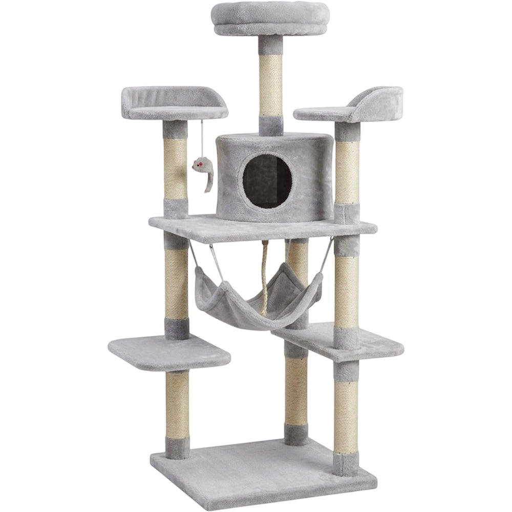 Vibno Cat Tower with Hammock and Condo 48 in Light Gray