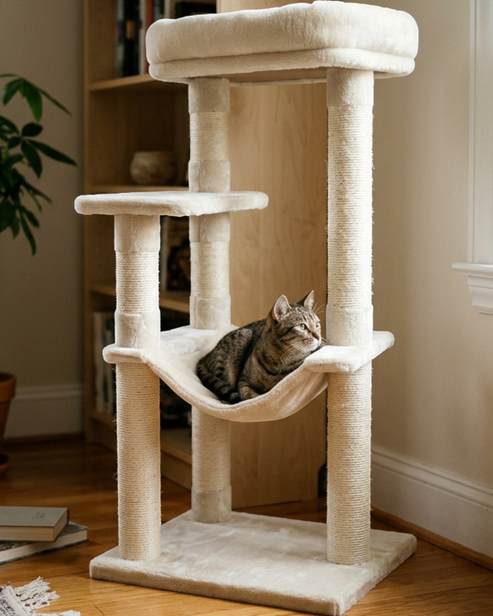 Vibno Narrow Cat Tree Ivory Sisal Posts 42 in