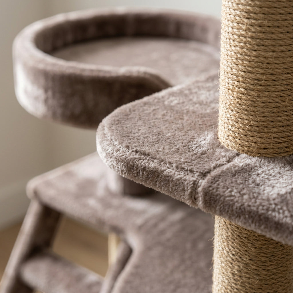 Vibno Plush Cat Scratching Tower Taupe Condo 52 in