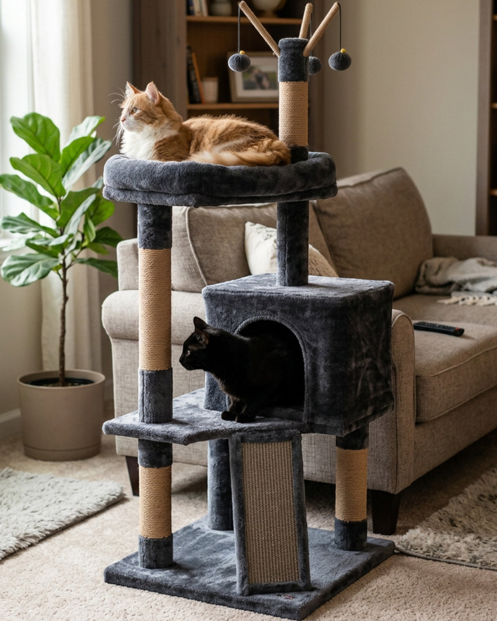 Vibno Wide Base Cat Activity Tree Charcoal 60 in