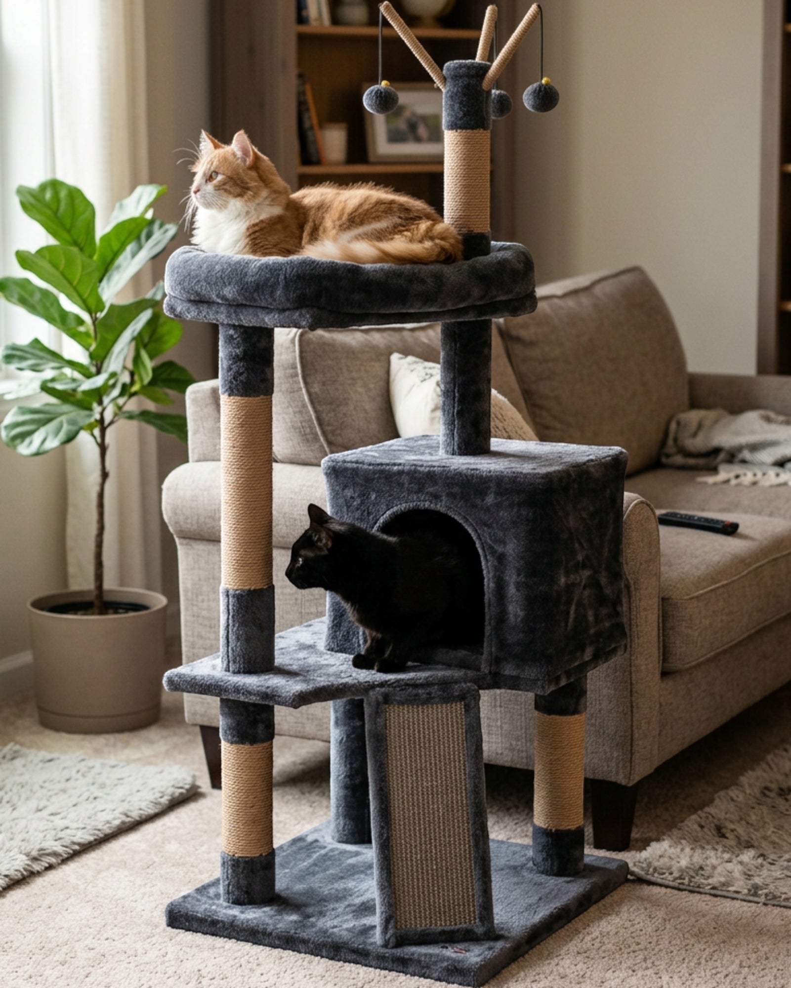 Vibno Wide Base Cat Activity Tree Charcoal 60 in